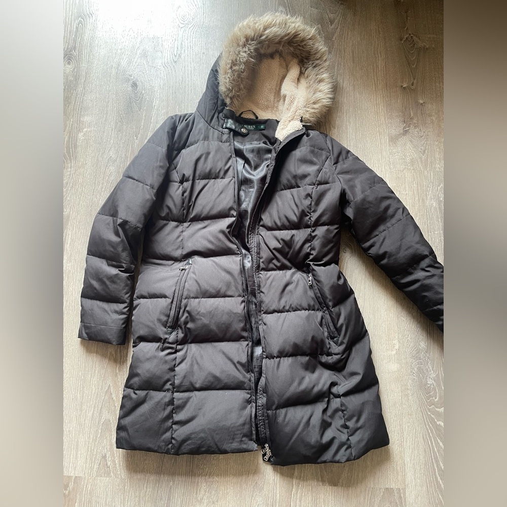 Ralph Lauren Black Coat with Fur Lining
